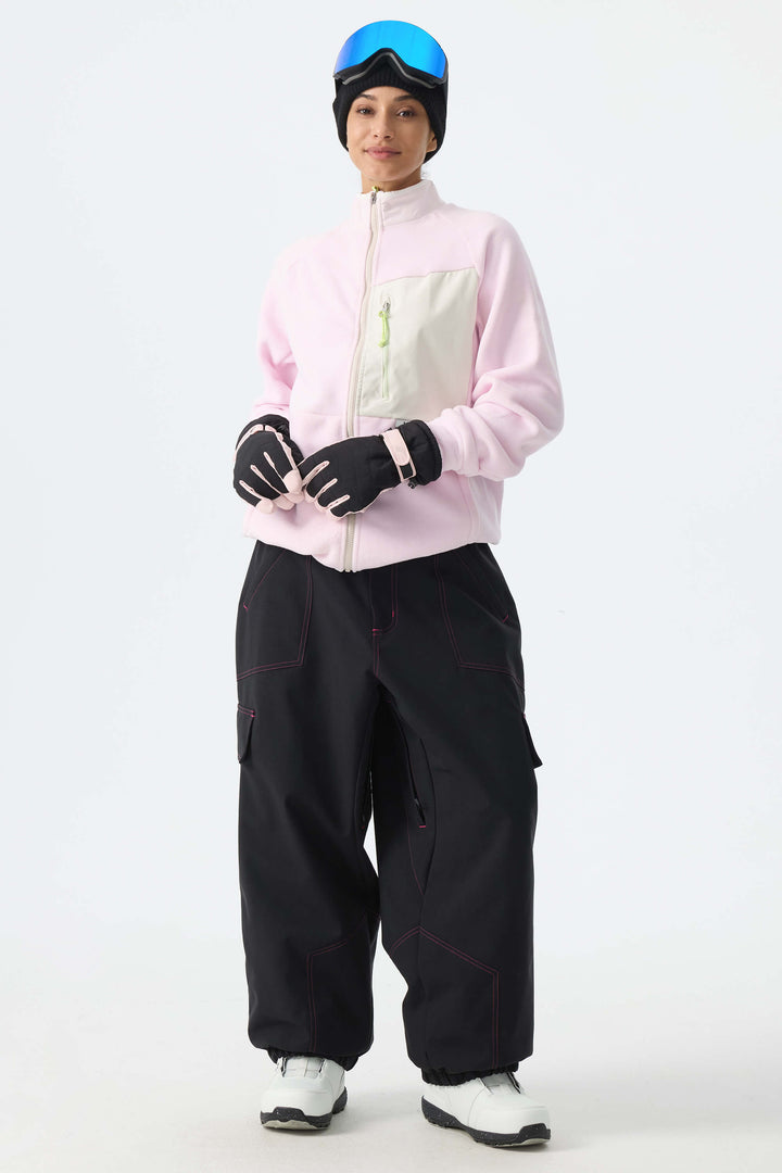 Calça de neve minimalista feminina magenta com costura contrastante