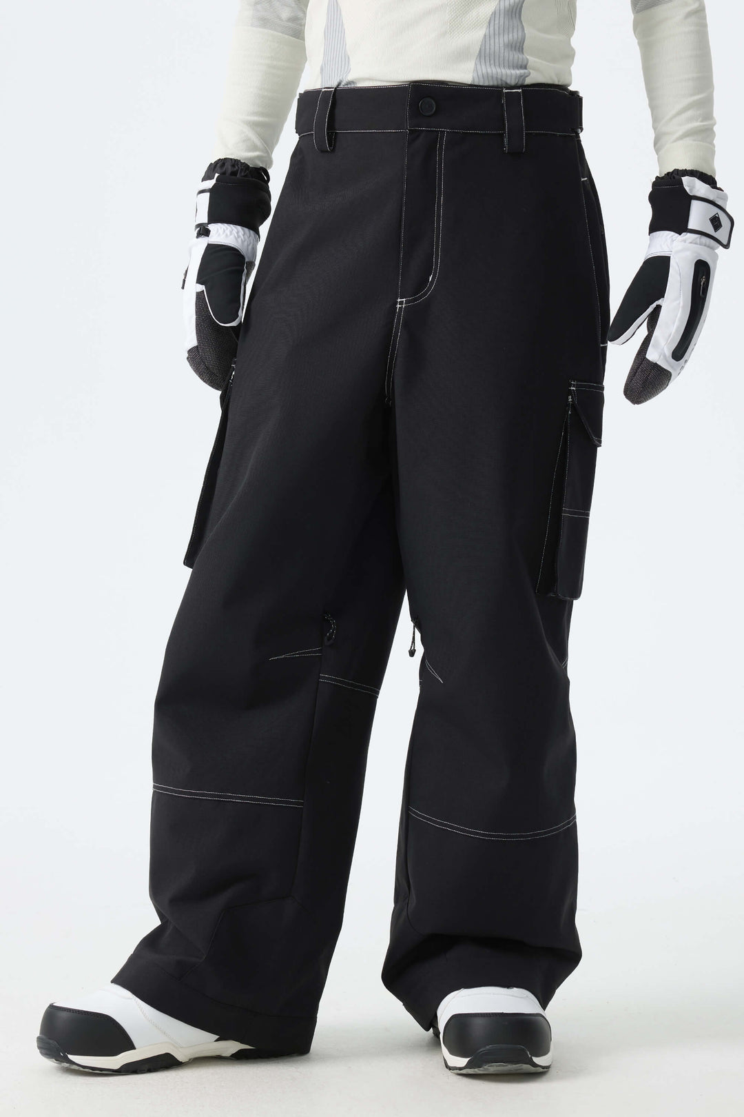 Men's Black Barn Contrast-Stitch Baggy Snow Pants