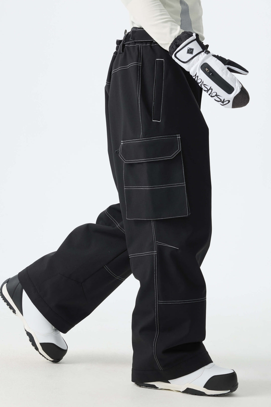 Men's Black Barn Contrast-Stitch Baggy Snow Pants