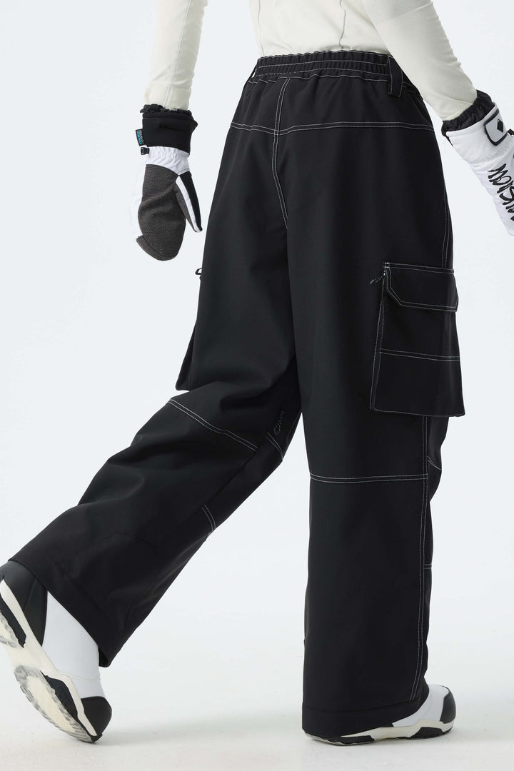 Men's Black Barn Contrast-Stitch Baggy Snow Pants