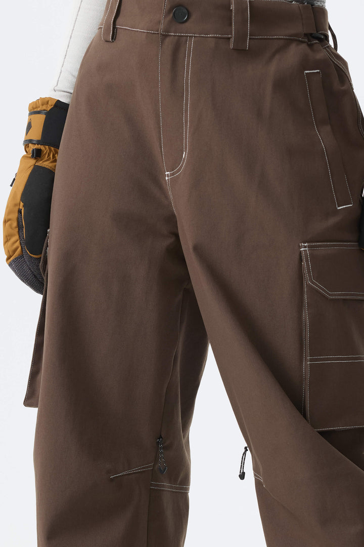 Calça de neve feminina folgada com costura contrastante marrom Barn