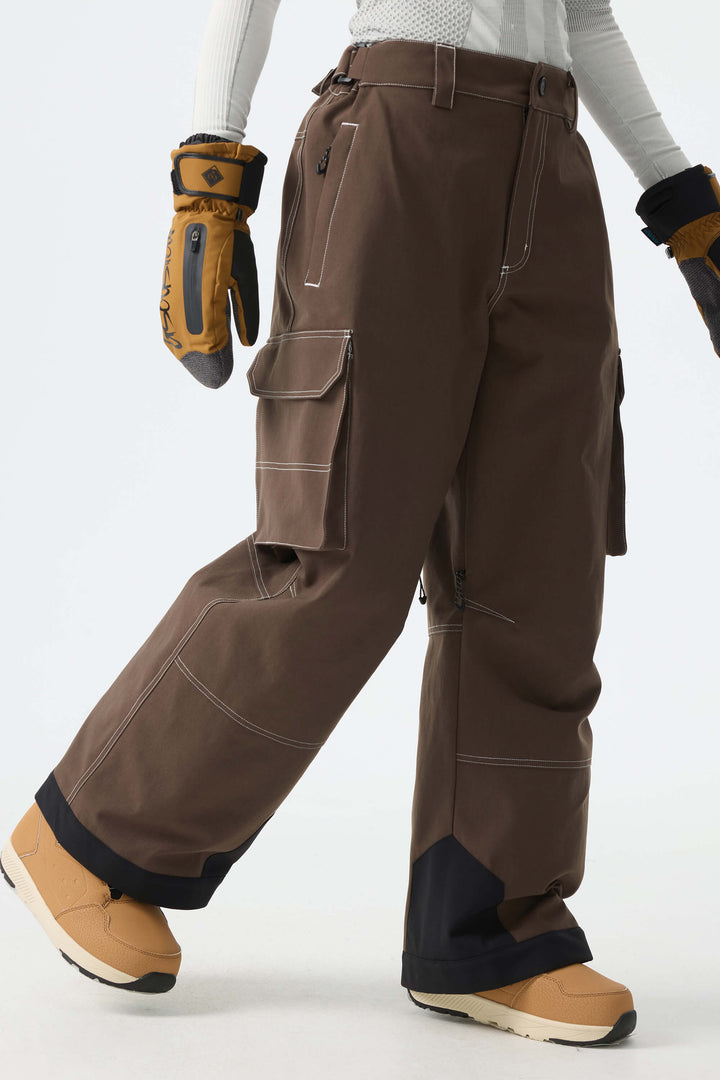 Calça de neve feminina folgada com costura contrastante marrom Barn