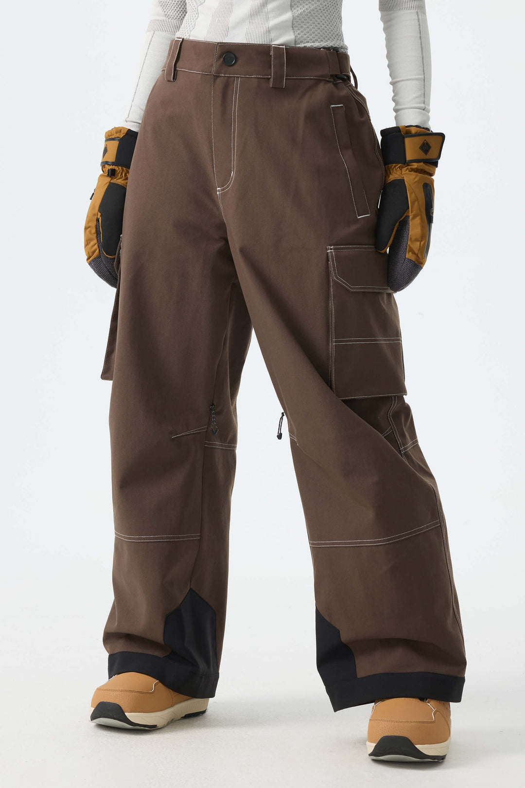 Calça de neve feminina folgada com costura contrastante marrom Barn
