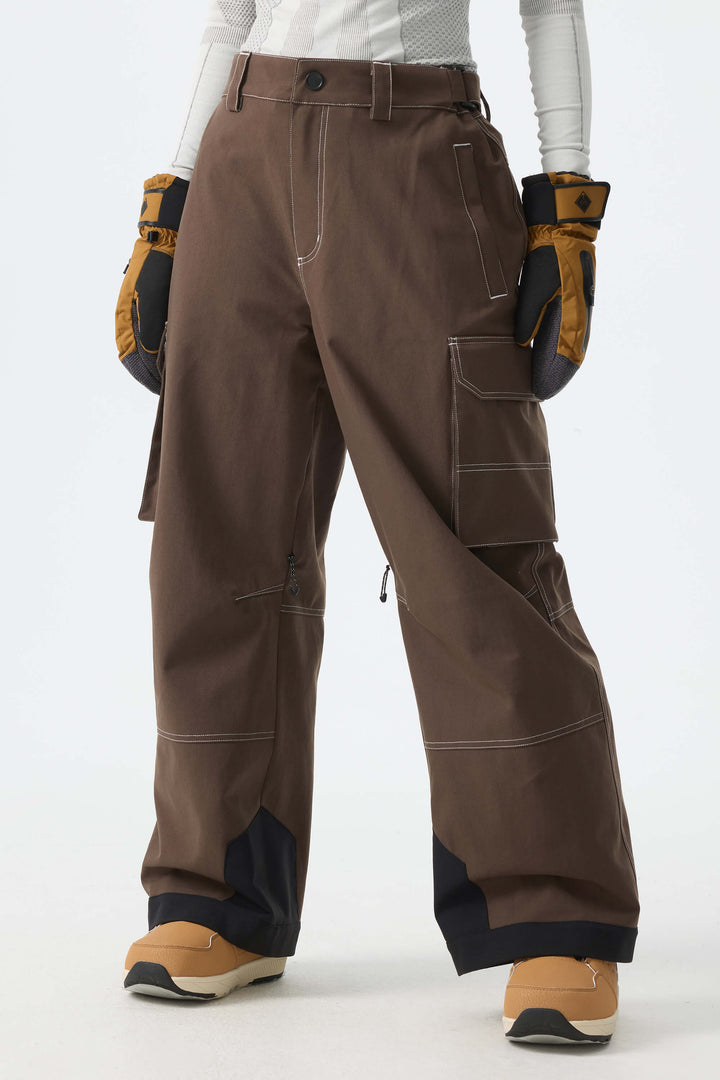 Calça de neve feminina folgada com costura contrastante marrom Barn