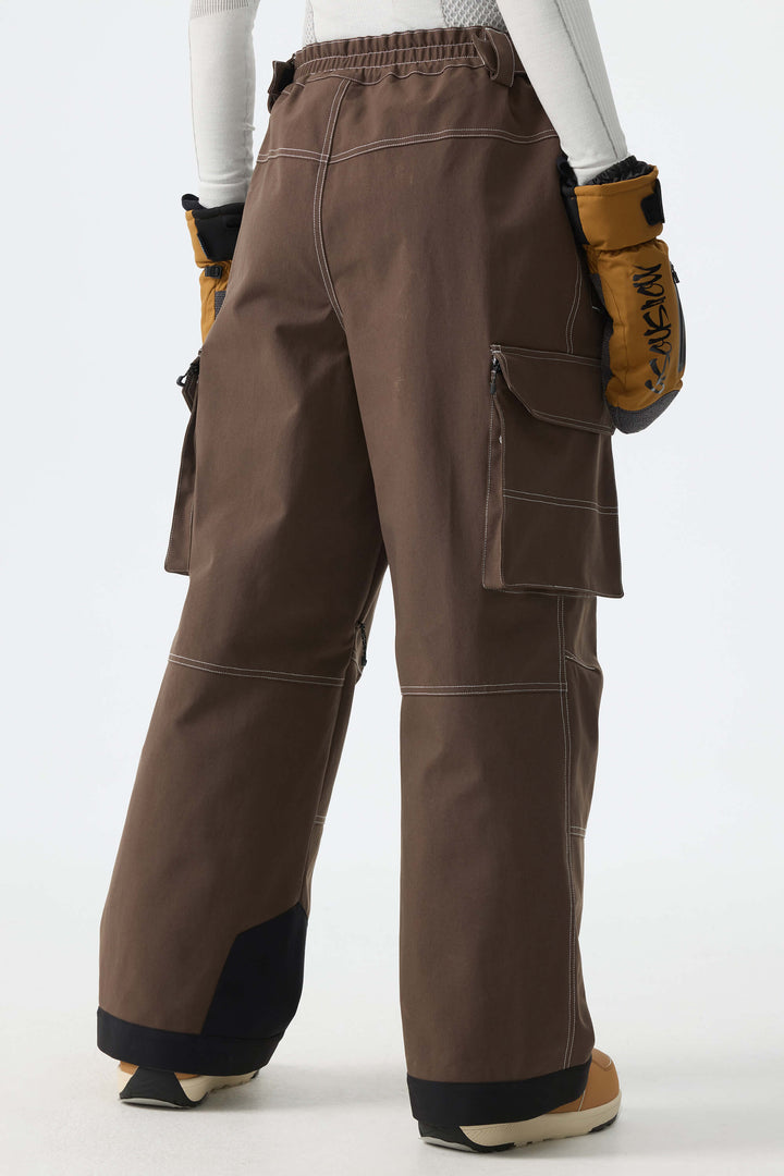 Calça de neve feminina folgada com costura contrastante marrom Barn