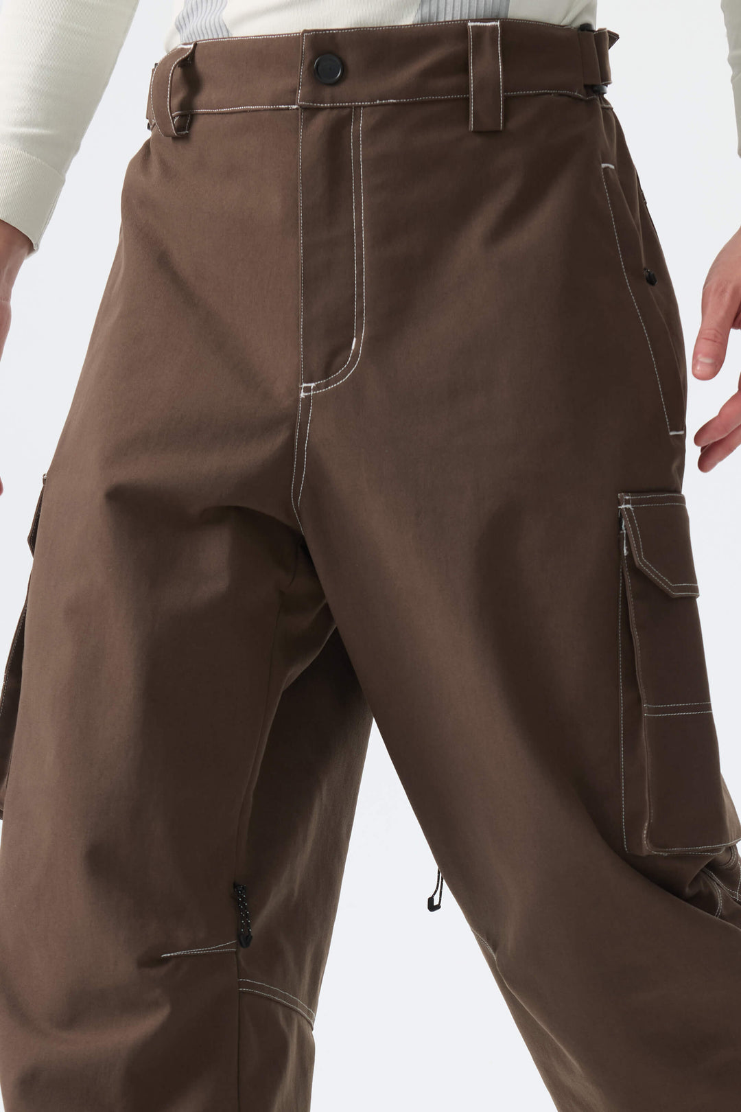 Men's Brown Barn Contrast-Stitch Baggy Snow Pants