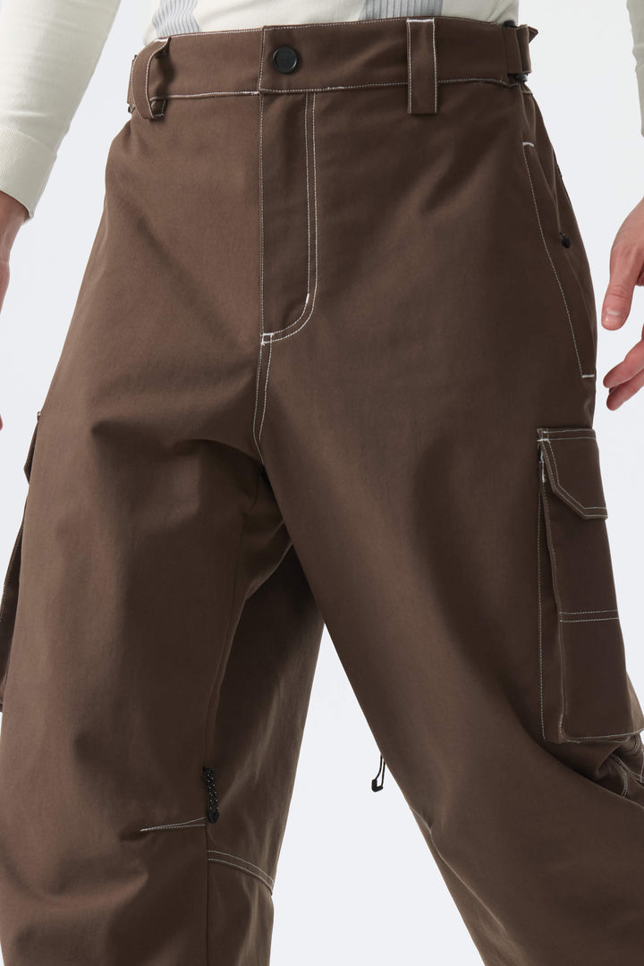 Men's Brown Barn Contrast-Stitch Baggy Snow Pants