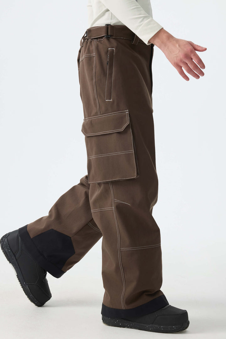 Men's Brown Barn Contrast-Stitch Baggy Snow Pants