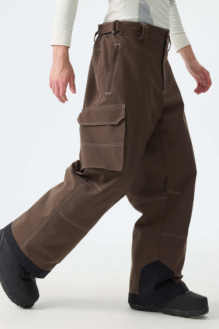 Men's Brown Barn Contrast-Stitch Baggy Snow Pants