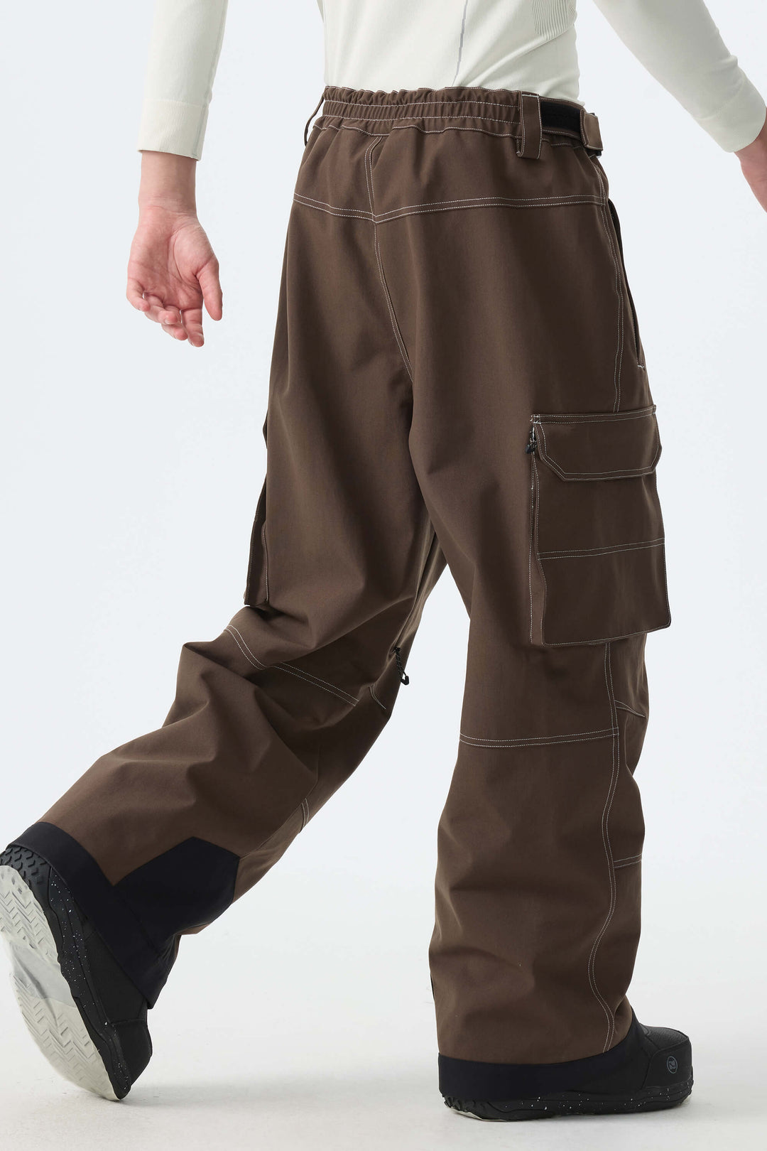 Men's Brown Barn Contrast-Stitch Baggy Snow Pants