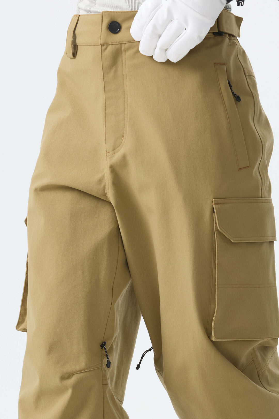 Calça de neve folgada feminina Khaki Barn com costura contrastante