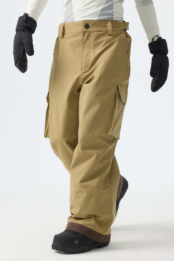 Men's Khaki Barn Contrast-Stitch Baggy Snow Pants