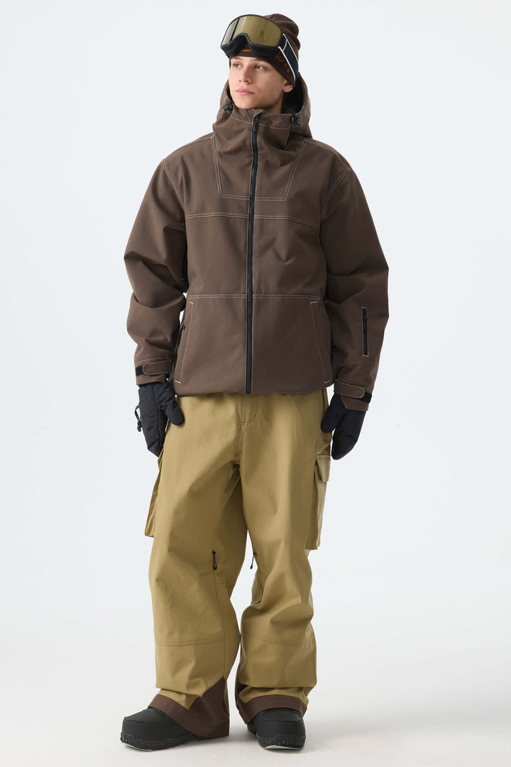 Men's Khaki Barn Contrast-Stitch Baggy Snow Pants
