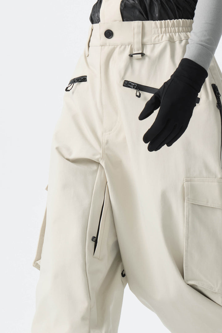 Calça de neve feminina Off White térmica, impermeável, utilitária, estilo cargo, folgada.