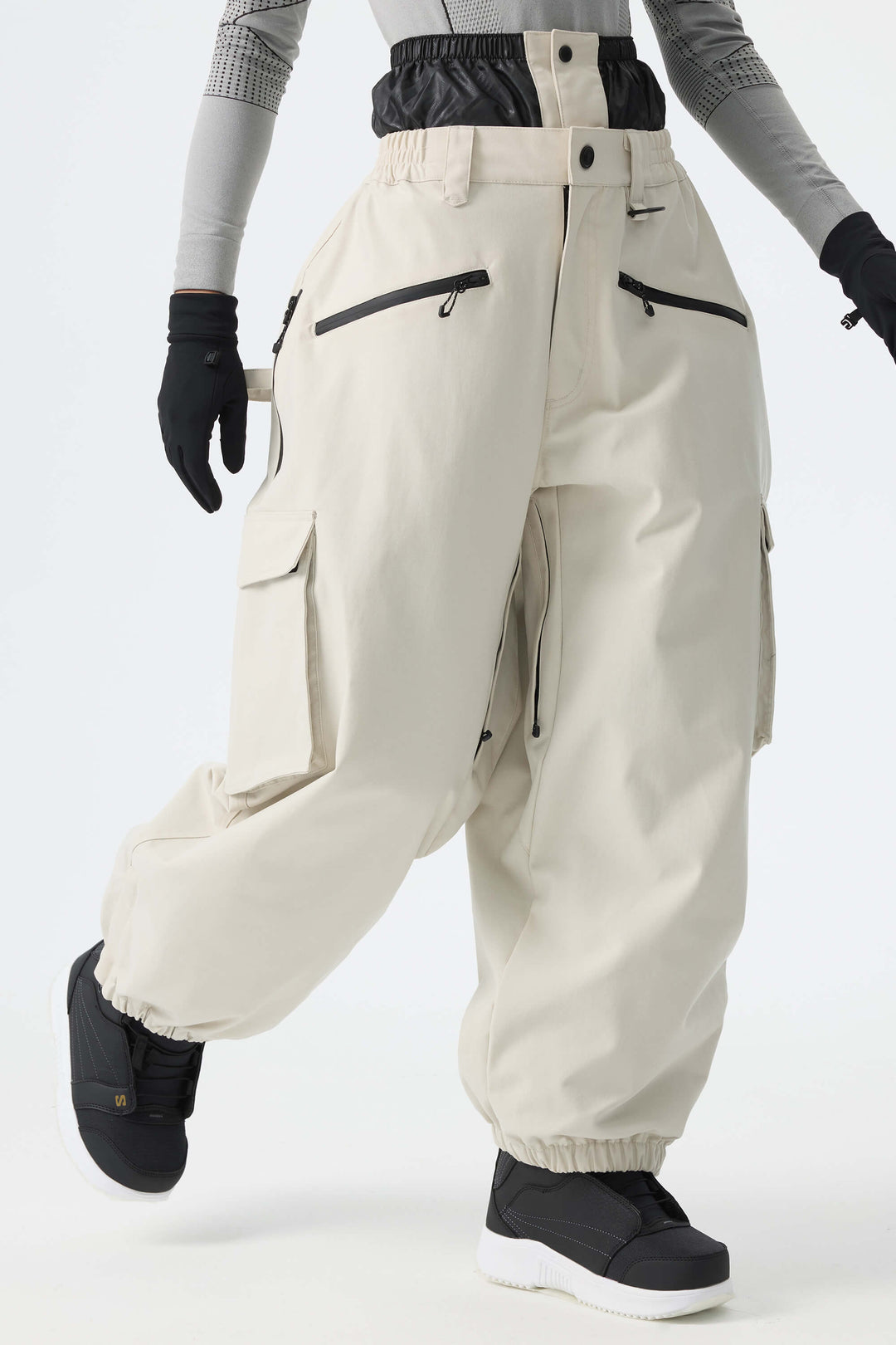 Calça feminina preta térmica impermeável estilo cargo para neve