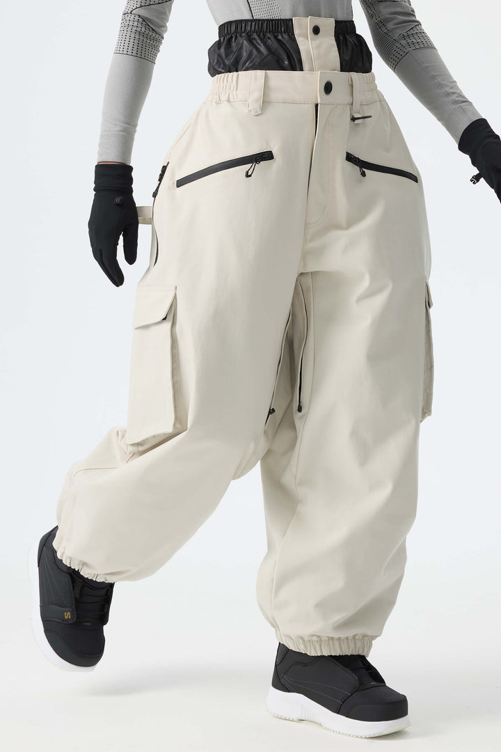 Calça feminina preta térmica impermeável estilo cargo para neve