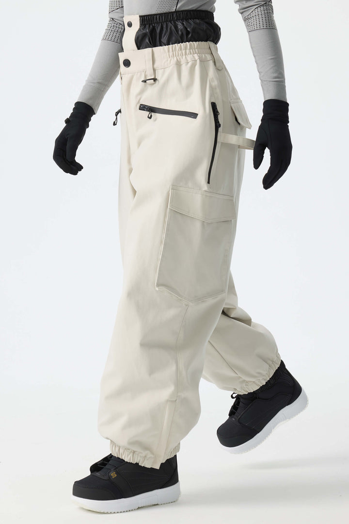 Calça de neve feminina Off White térmica, impermeável, utilitária, estilo cargo, folgada.