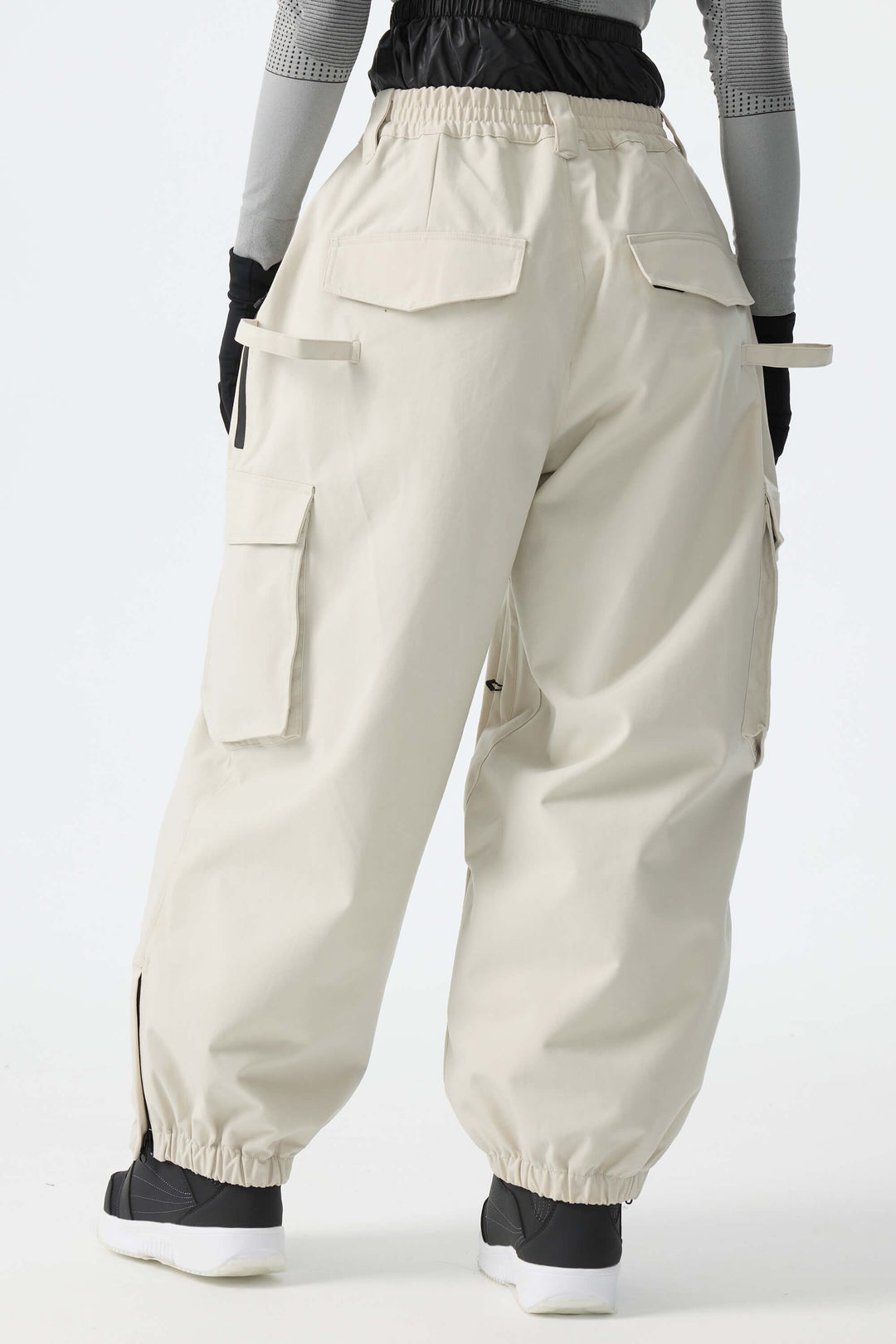 Calça de neve feminina Off White térmica, impermeável, utilitária, estilo cargo, folgada.