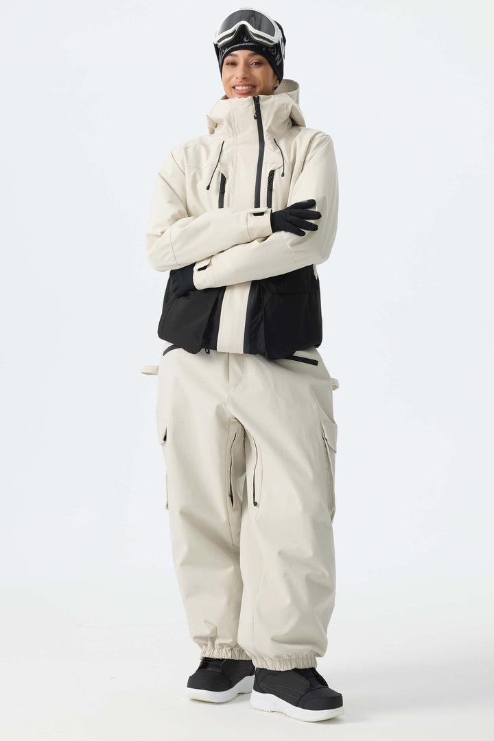 Calça de neve feminina Off White térmica, impermeável, utilitária, estilo cargo, folgada.