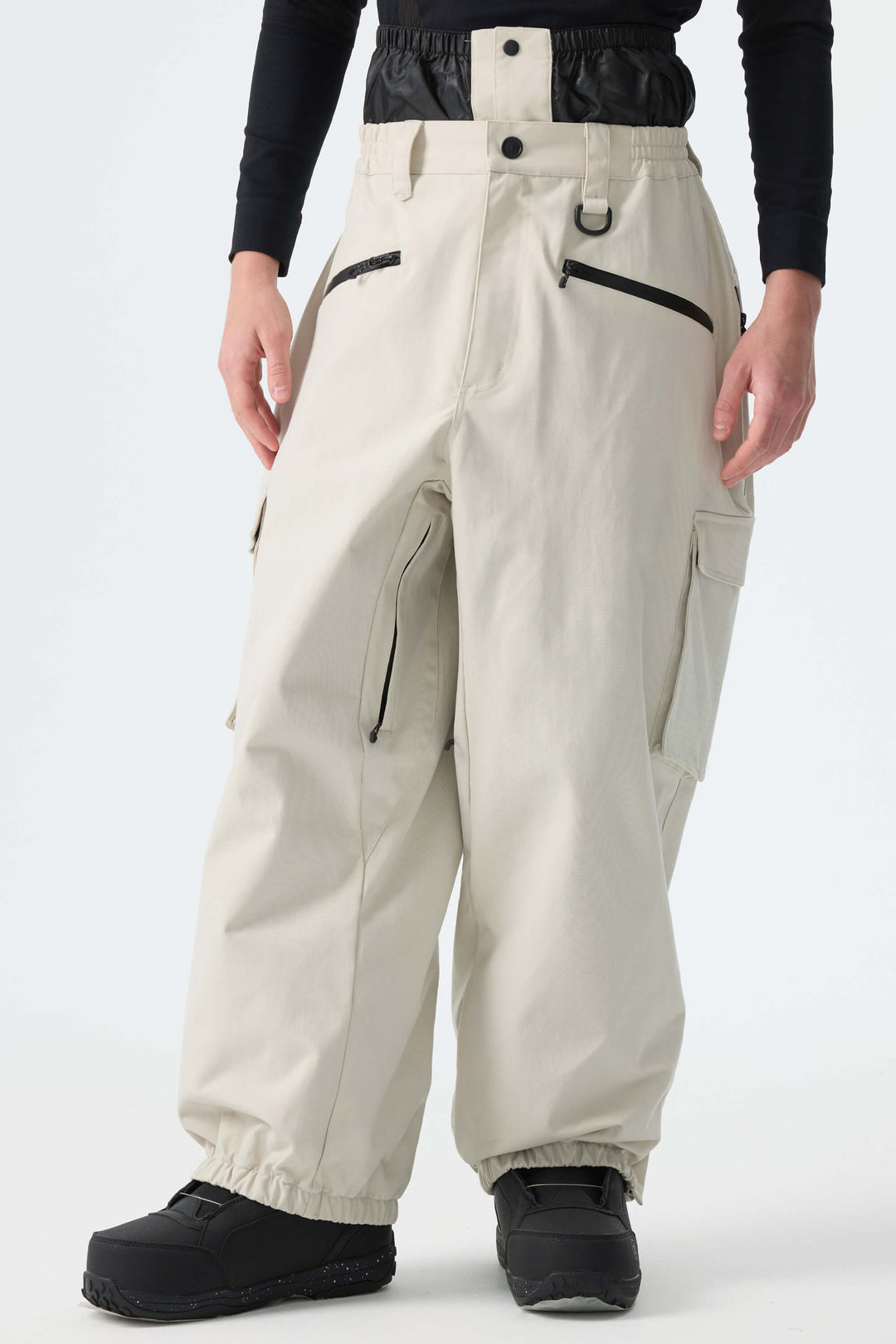 Men's Khaki Thermal Waterproof Utility Cargo Baggy Snow Pants
