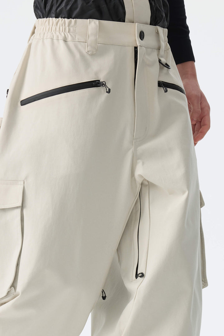 Men's Off White Thermal Waterproof Utility Cargo Baggy Snow Pants