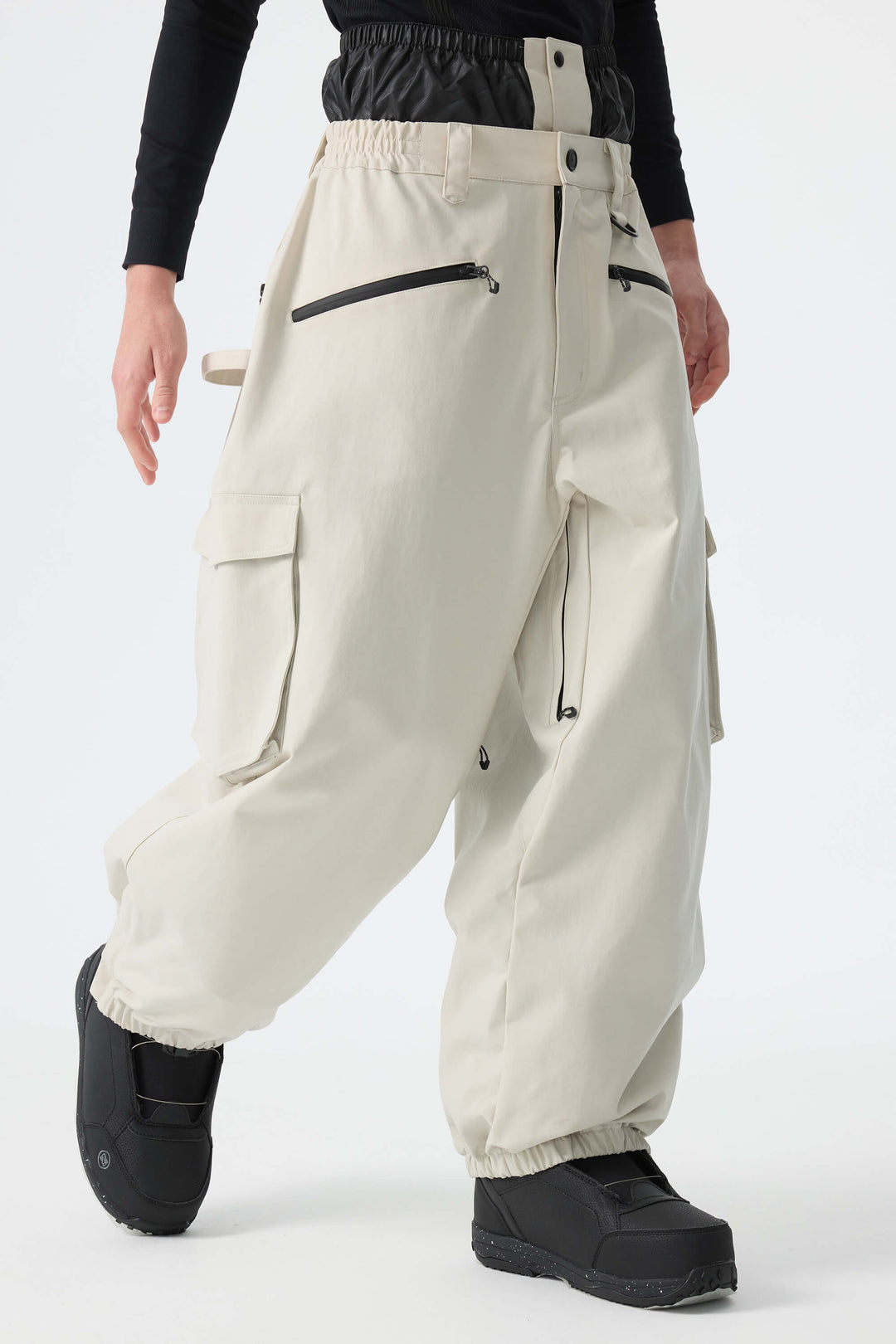 Men's Khaki Thermal Waterproof Utility Cargo Baggy Snow Pants
