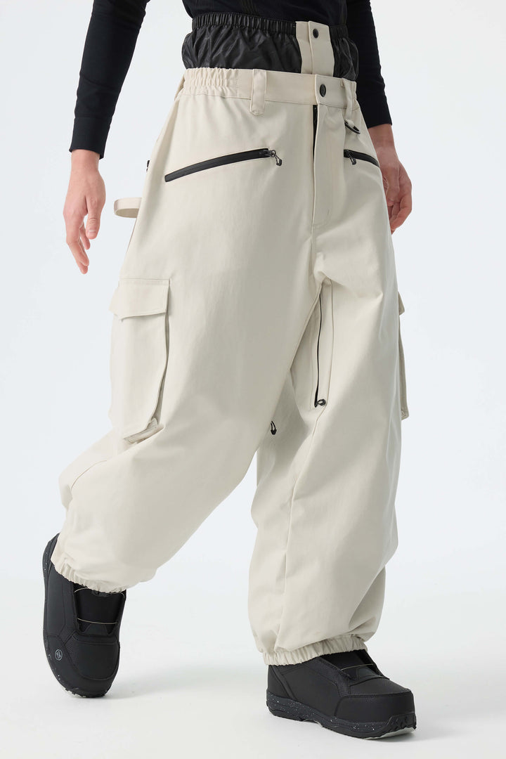 Men's Khaki Thermal Waterproof Utility Cargo Baggy Snow Pants