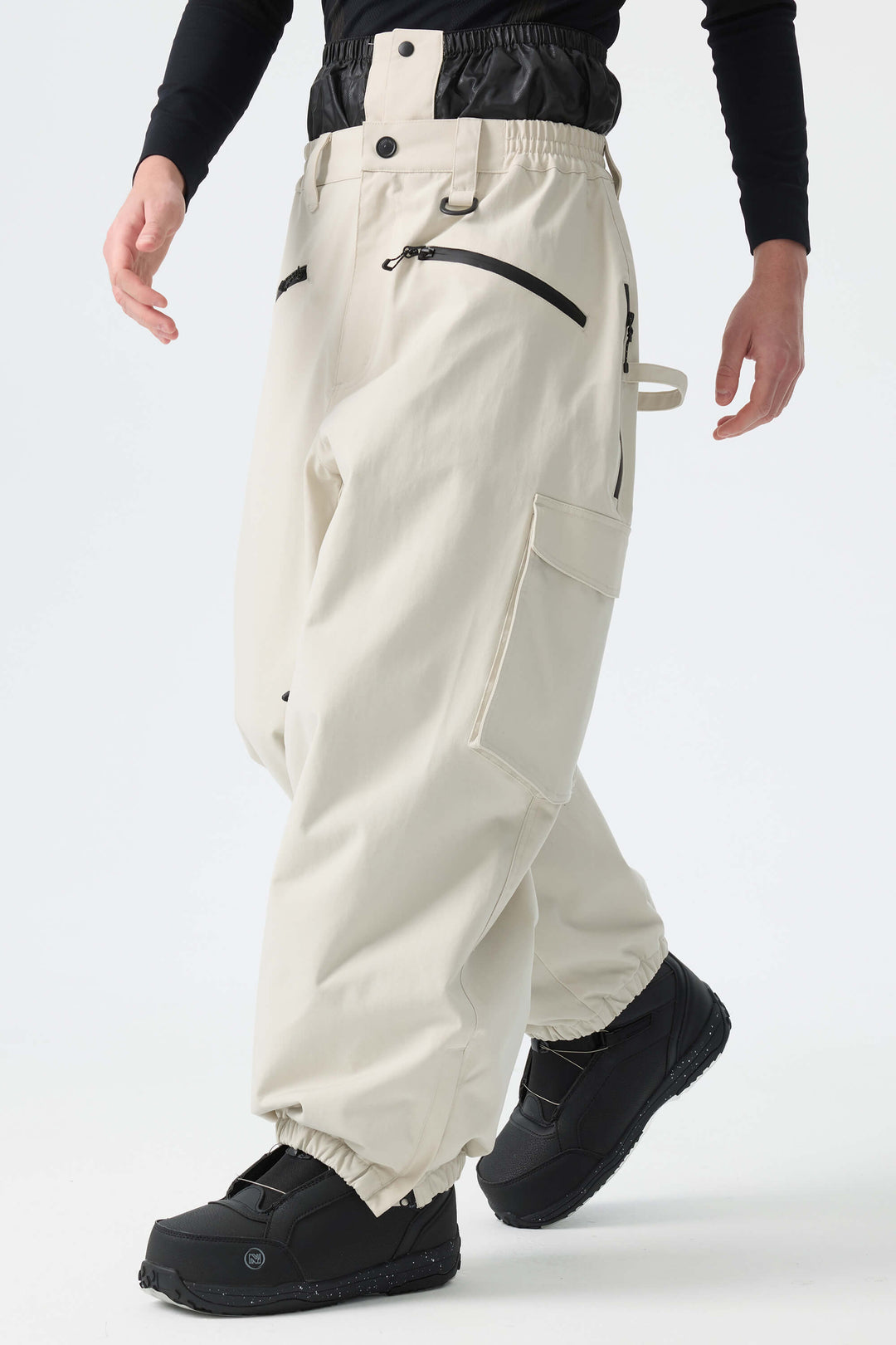 Men's Off White Thermal Waterproof Utility Cargo Baggy Snow Pants