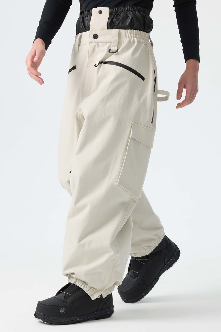 Men's Off White Thermal Waterproof Utility Cargo Baggy Snow Pants