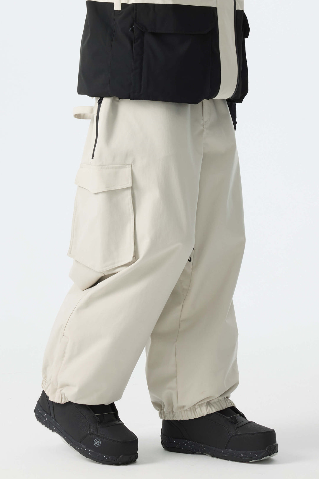 Men's Off White Thermal Waterproof Utility Cargo Baggy Snow Pants