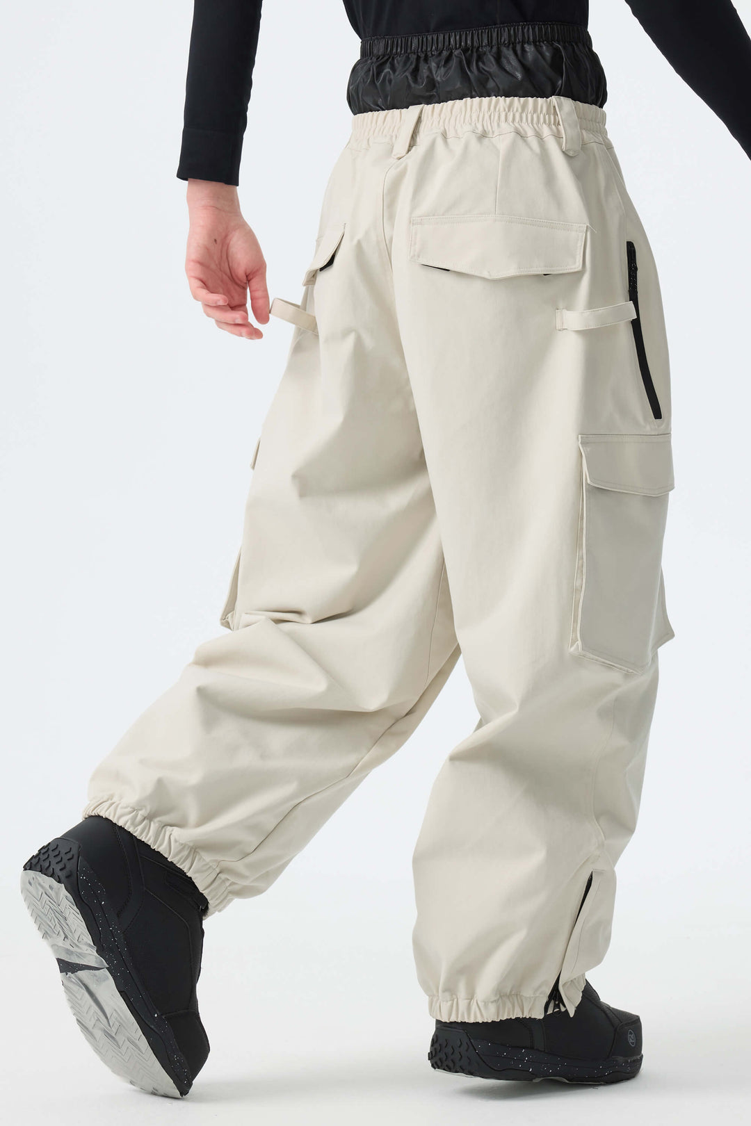 Men's Off White Thermal Waterproof Utility Cargo Baggy Snow Pants