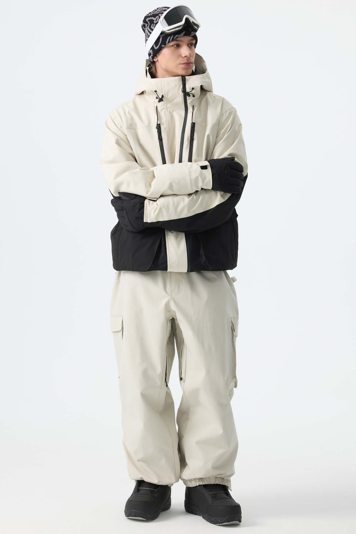 Men's Off White Thermal Waterproof Utility Cargo Baggy Snow Pants