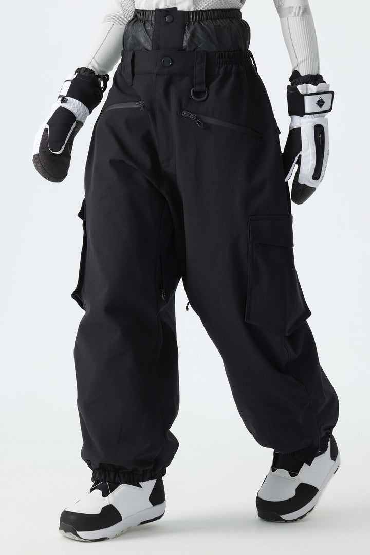 Calça feminina preta térmica impermeável estilo cargo para neve