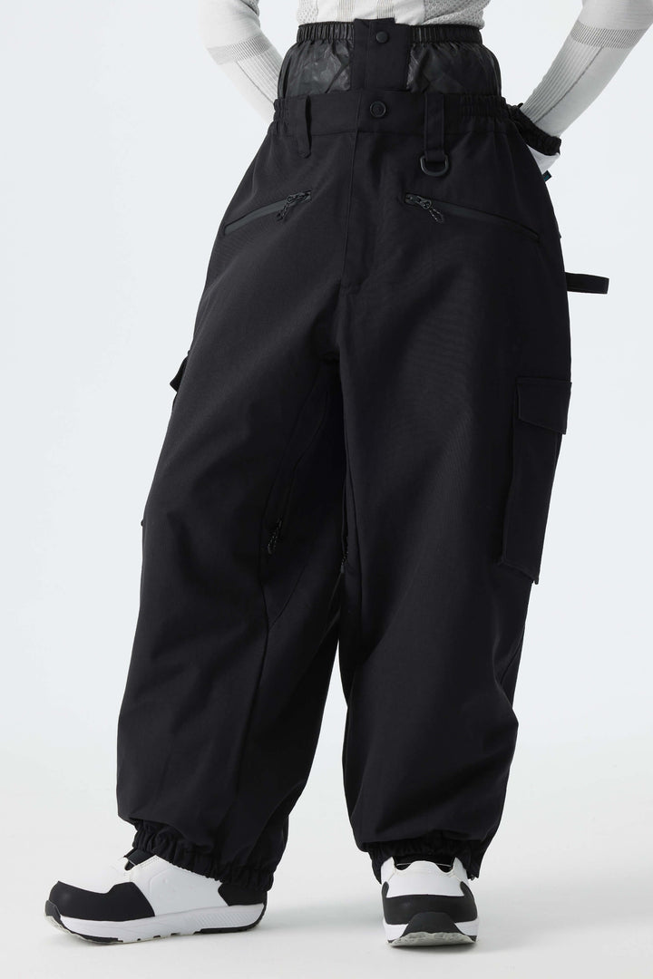 Calça feminina preta térmica impermeável estilo cargo para neve