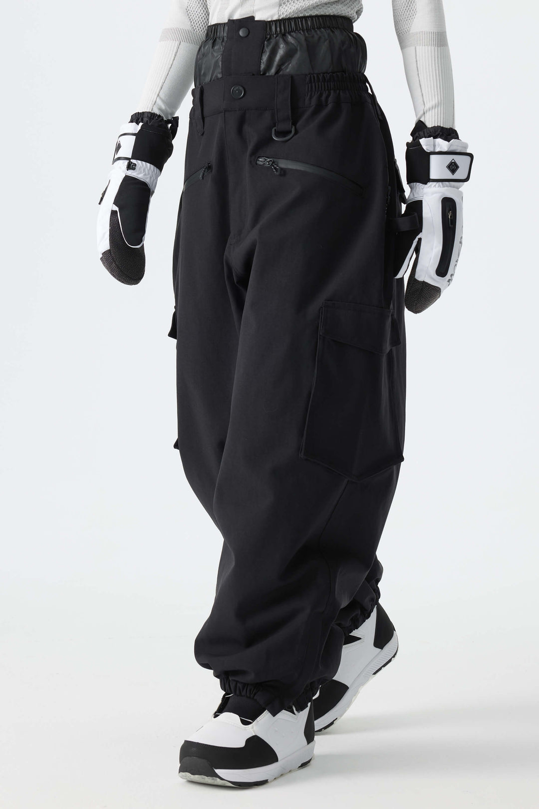 Calça feminina preta térmica impermeável estilo cargo para neve