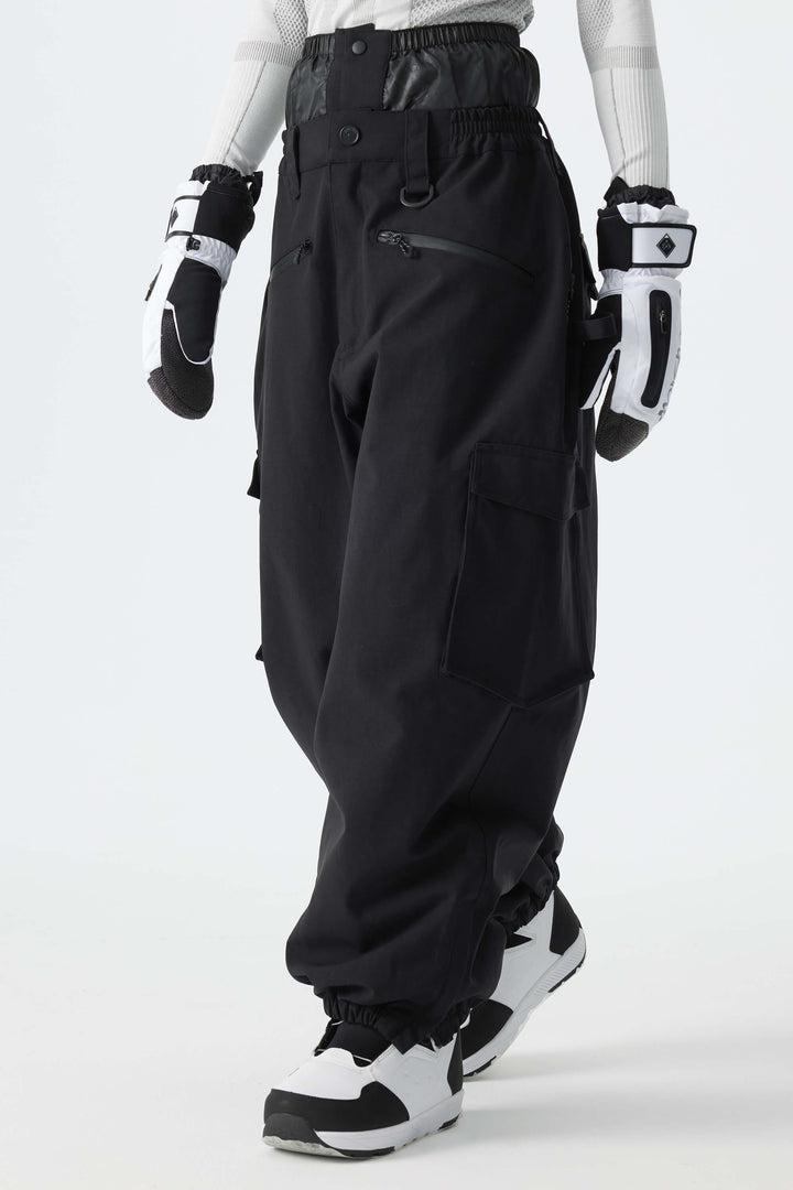 Calça feminina preta térmica impermeável estilo cargo para neve