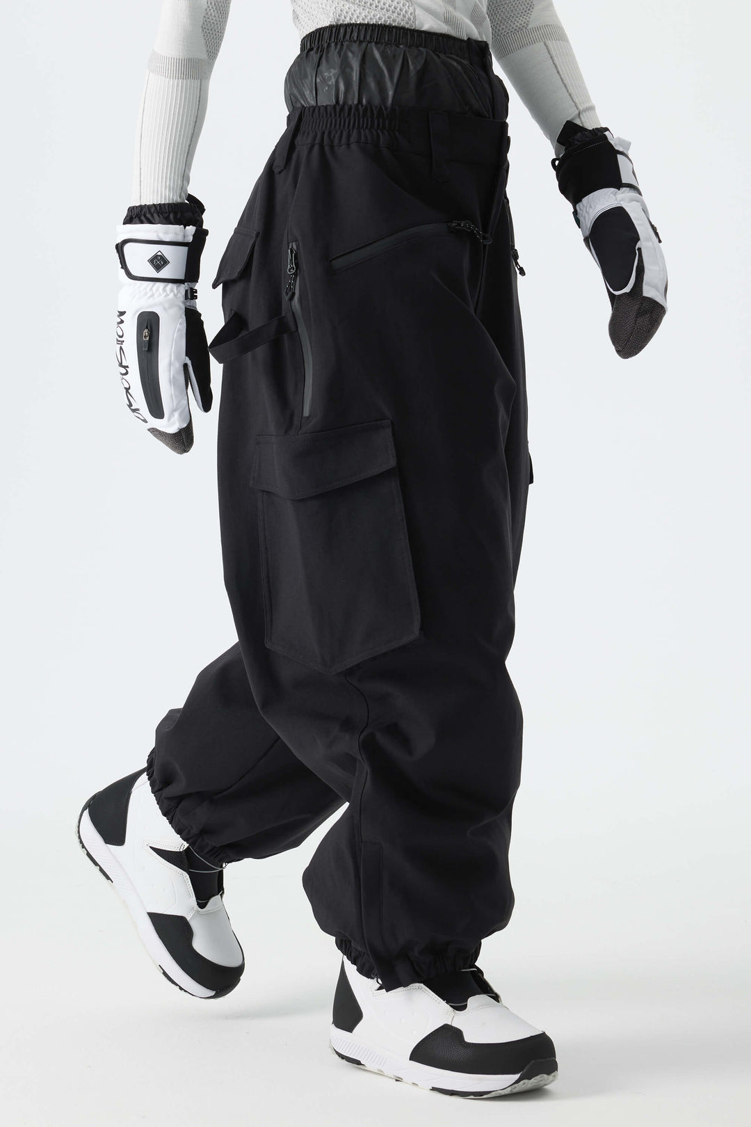 Calça feminina preta térmica impermeável estilo cargo para neve