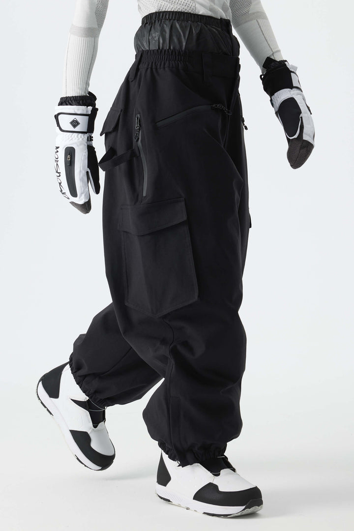 Calça feminina preta térmica impermeável estilo cargo para neve