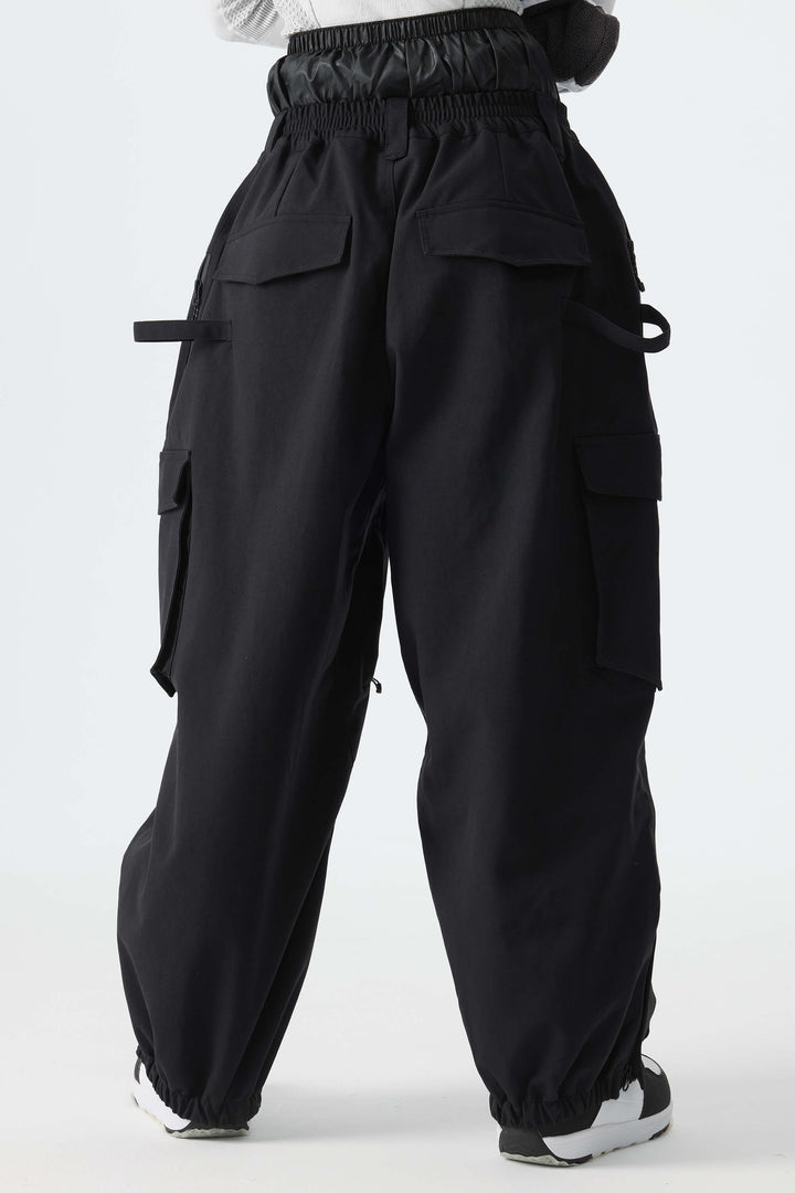 Calça feminina preta térmica impermeável estilo cargo para neve