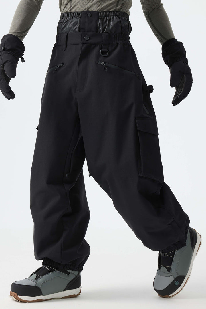 Men's Khaki Thermal Waterproof Utility Cargo Baggy Snow Pants