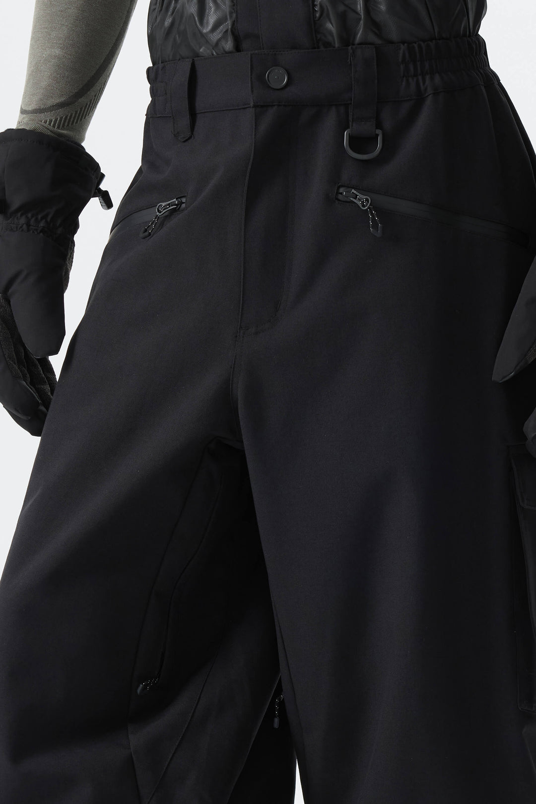 Men's Black Thermal Waterproof Utility Cargo Baggy Snow Pants