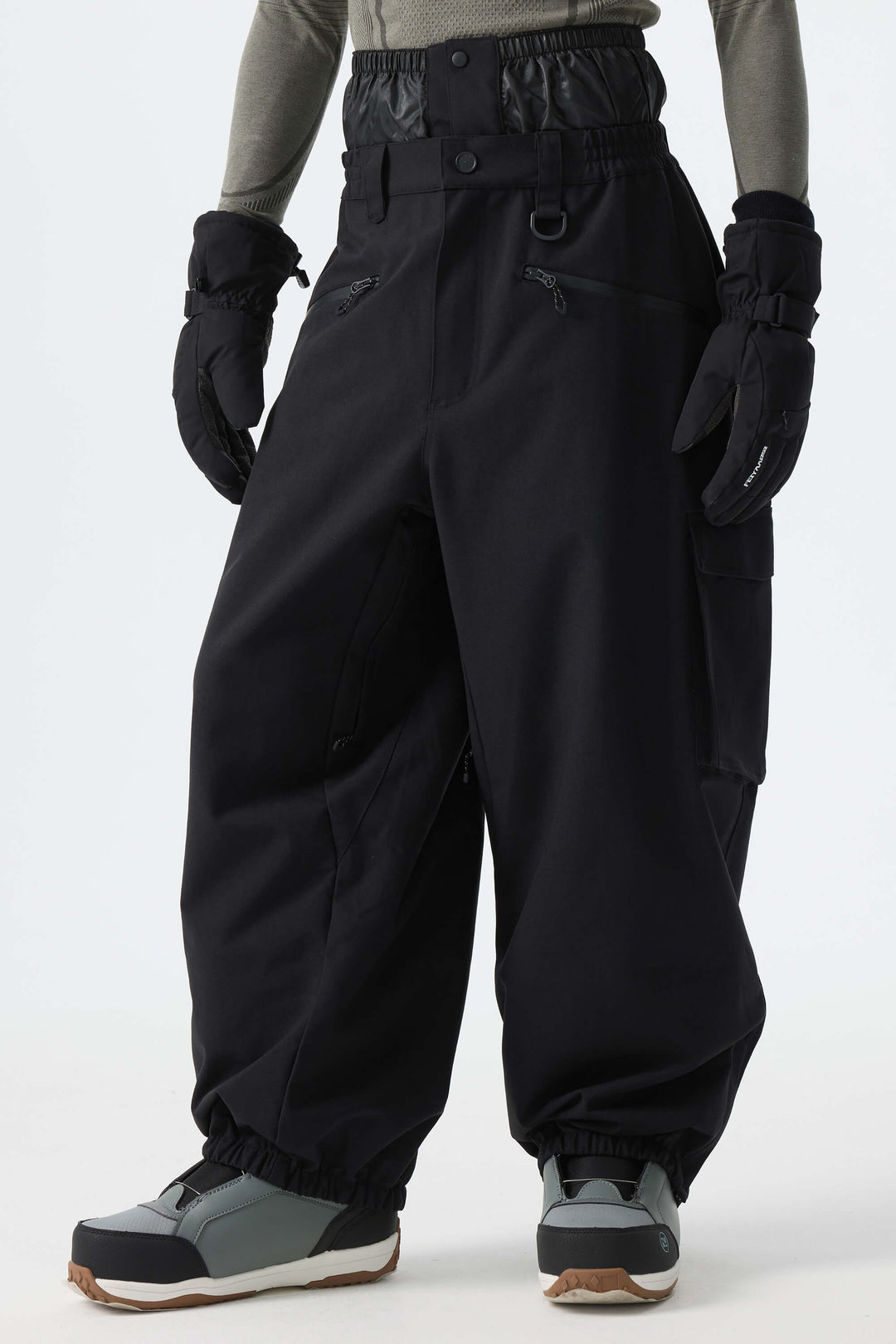 Men's Khaki Thermal Waterproof Utility Cargo Baggy Snow Pants