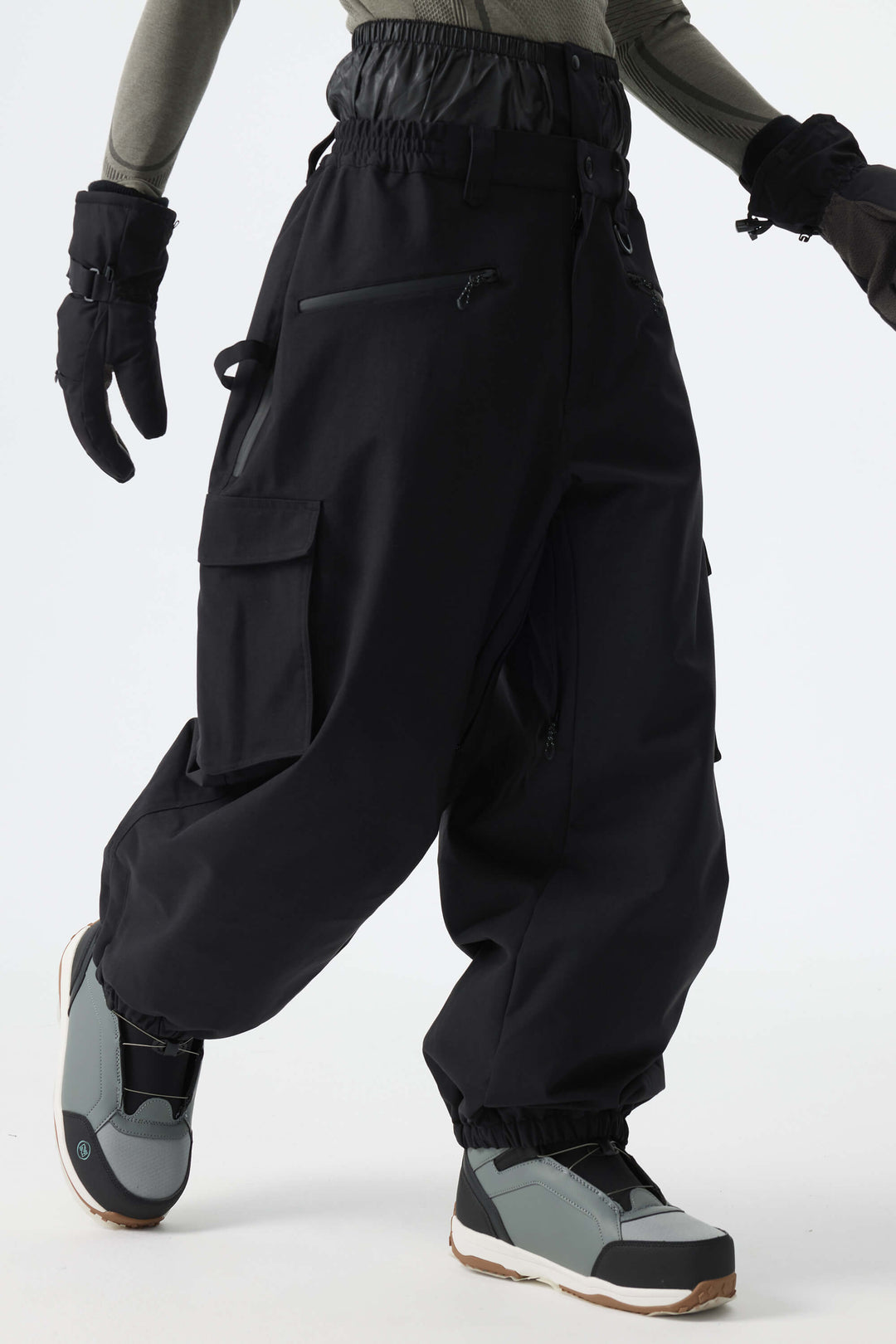 Men's Black Thermal Waterproof Utility Cargo Baggy Snow Pants
