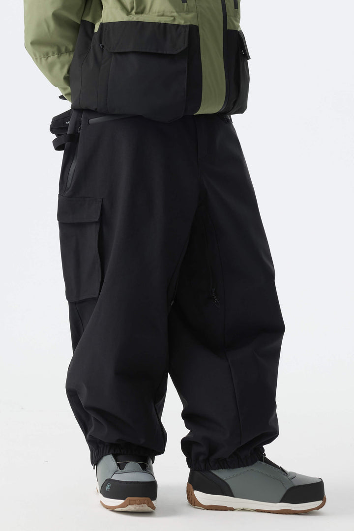 Men's Off White Thermal Waterproof Utility Cargo Baggy Snow Pants
