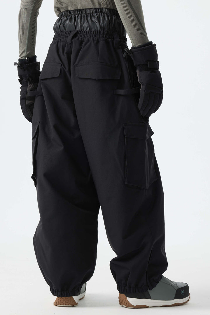 Men's Off White Thermal Waterproof Utility Cargo Baggy Snow Pants