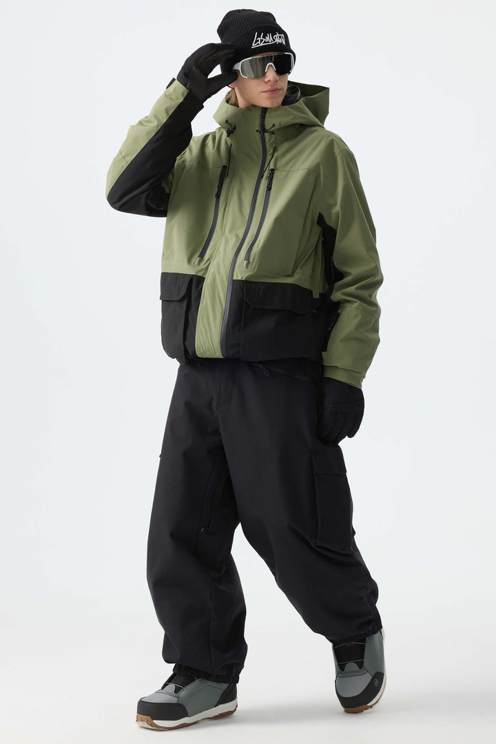 Men's Black Thermal Waterproof Utility Cargo Baggy Snow Pants