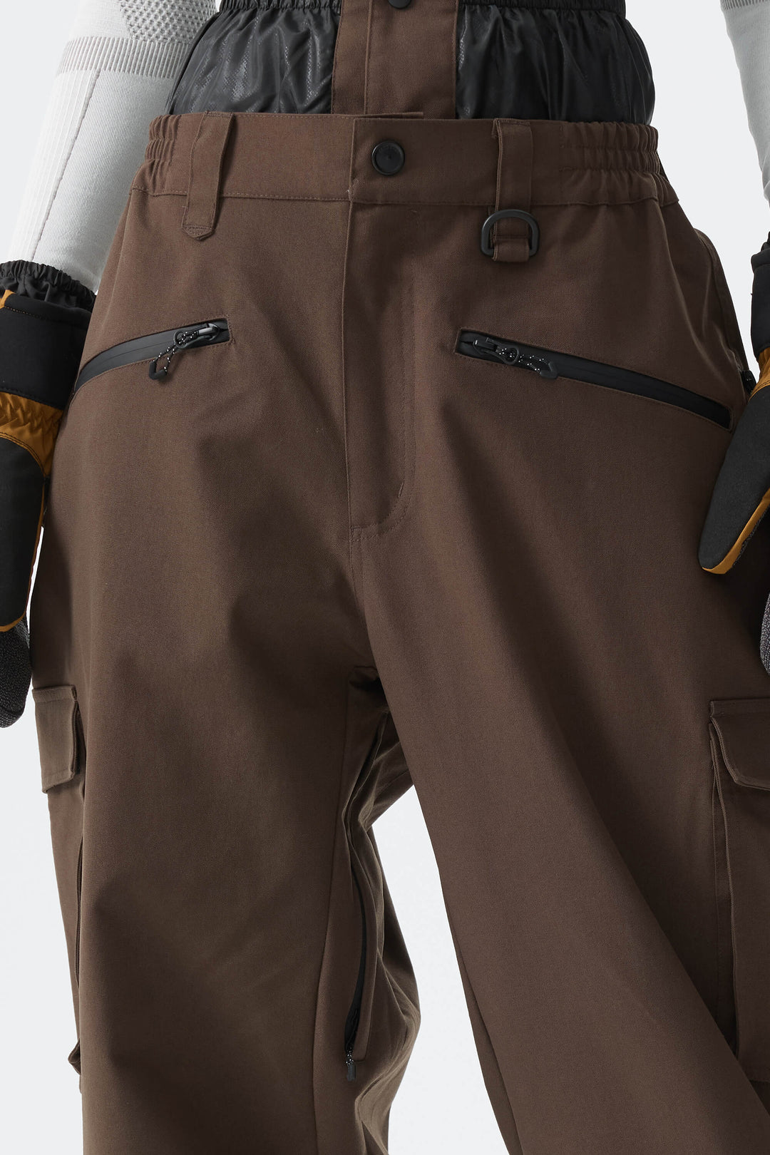 Calça feminina marrom térmica impermeável estilo cargo para neve