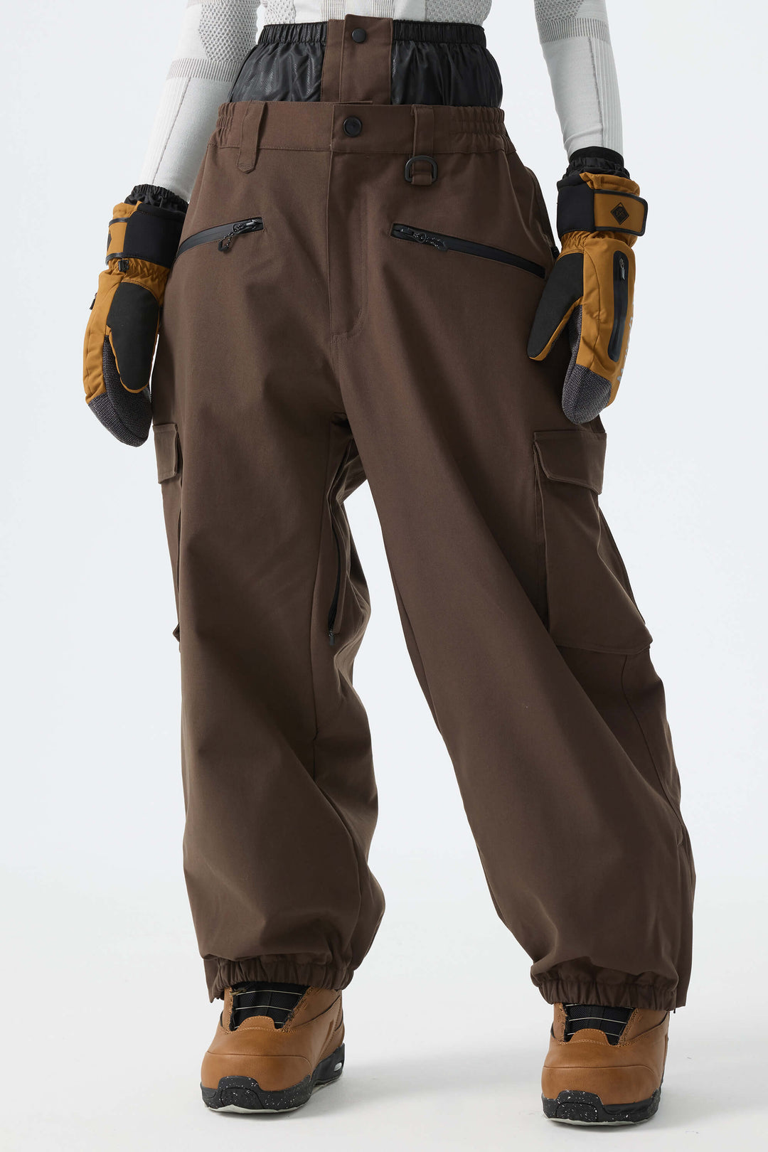 Calça feminina marrom térmica impermeável estilo cargo para neve