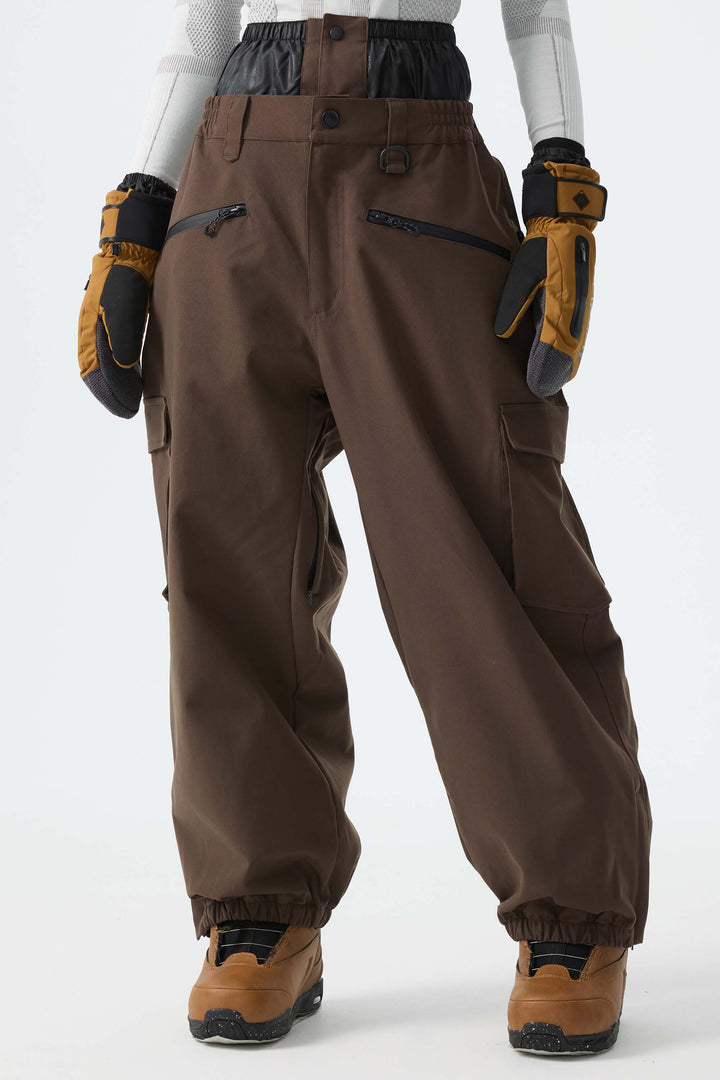Calça feminina marrom térmica impermeável estilo cargo para neve