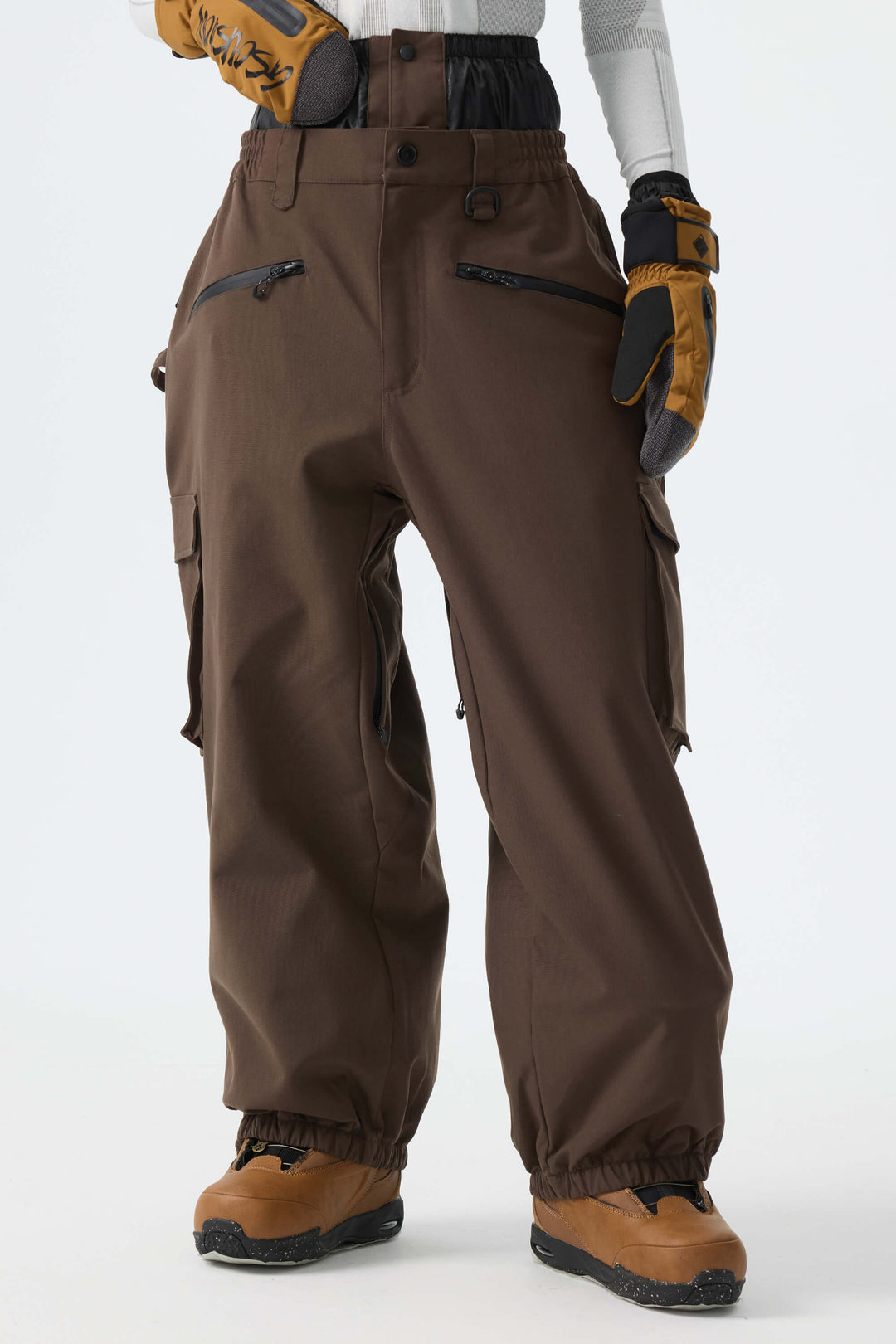 Calça feminina marrom térmica impermeável estilo cargo para neve